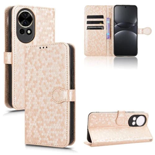 Funda de Cuero con Textura de Puntos de Panal para Huawei Nova 12 5G y Nova 13 (Dorada)