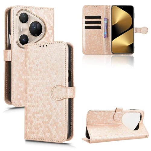 Funda de cuero con textura de panal de abeja para Huawei Pura 80 Ultra 5G (dorada)