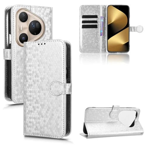 Funda de cuero con textura de panal y puntos para Huawei Pura 80 Ultra 5G (plateada)
