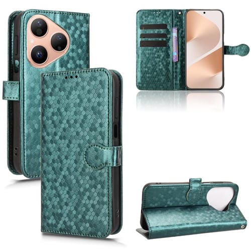Funda de cuero con textura de panal de abeja para Huawei Pura 80 5G (verde)