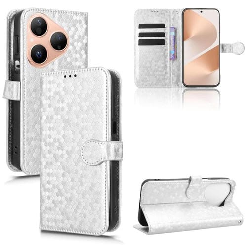 Funda de cuero con textura de panal y puntos para Huawei Pura 80 5G (plateada)