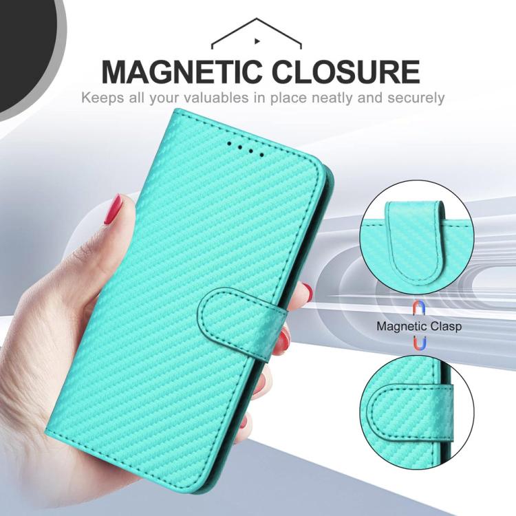 Funda de Cuero con Hebilla de Fibra de Carbono para Infinix Hot 20 5G Yx0070 con Cordón (Azul Claro)