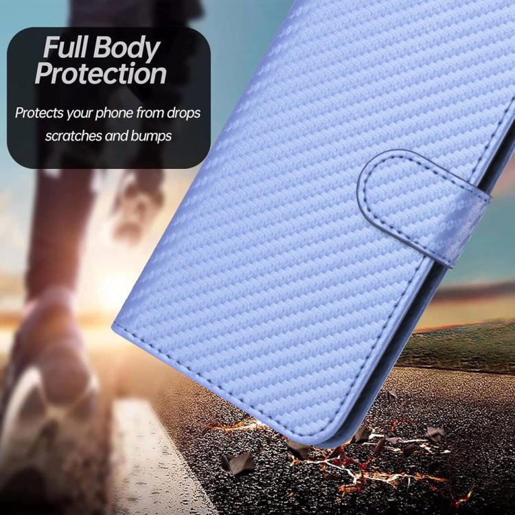 Funda de Cuero con Hebilla de Fibra de Carbono para Infinix Hot 20 5G YX0070 con Cordón (Morado Claro)