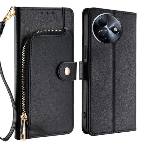 Funda de Cuero con Cremallera para Teléfono Itel S24 4G (Negra)
