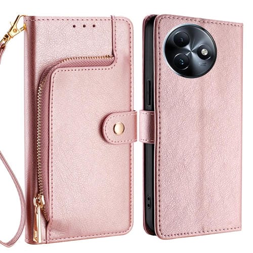 Funda de Cuero con Cremallera para Teléfono Itel S24 4G (Oro Rosa)