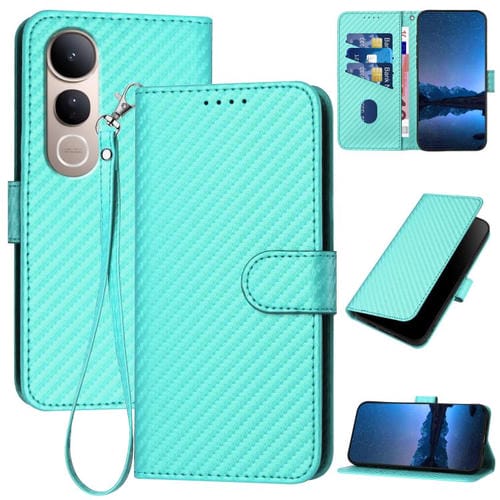 Funda de Cuero con Hebilla de Fibra de Carbono y Cordón para Vivo V50 Lite 4G/5G Yx0070 (Azul Claro)