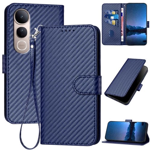 Funda de Cuero con Hebilla de Fibra de Carbono y Cordón para Vivo V50 Lite 4G/5G Yx0070 (Azul Real)