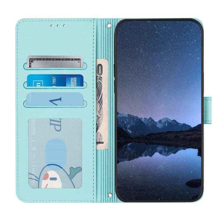 Funda de Cuero Rfid para Teléfono Itel A50C con Cordón Estampado de Rata y Gato (Verde Menta)