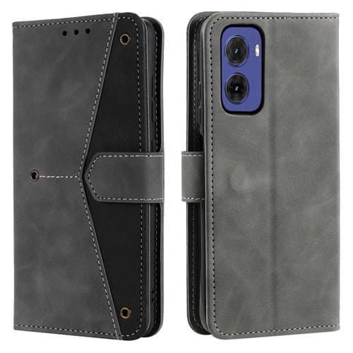 Funda de Piel de Becerro para Motorola Moto G05 con Textura y Costuras Efecto Uñas (Gris)