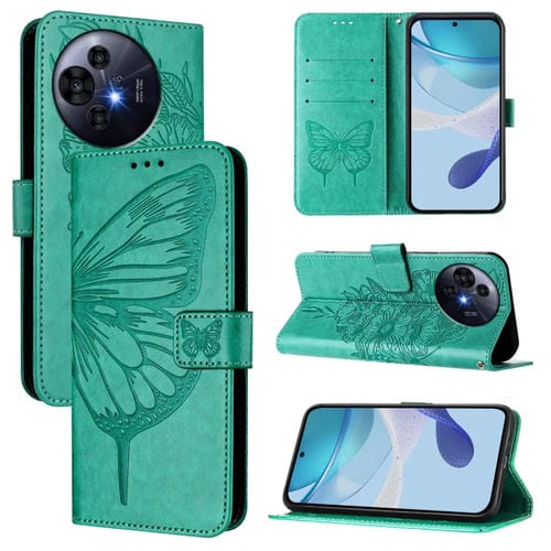 Funda de Cuero con Relieve Mariposa para TCL 50 Pro Nxtpaper (Verde)