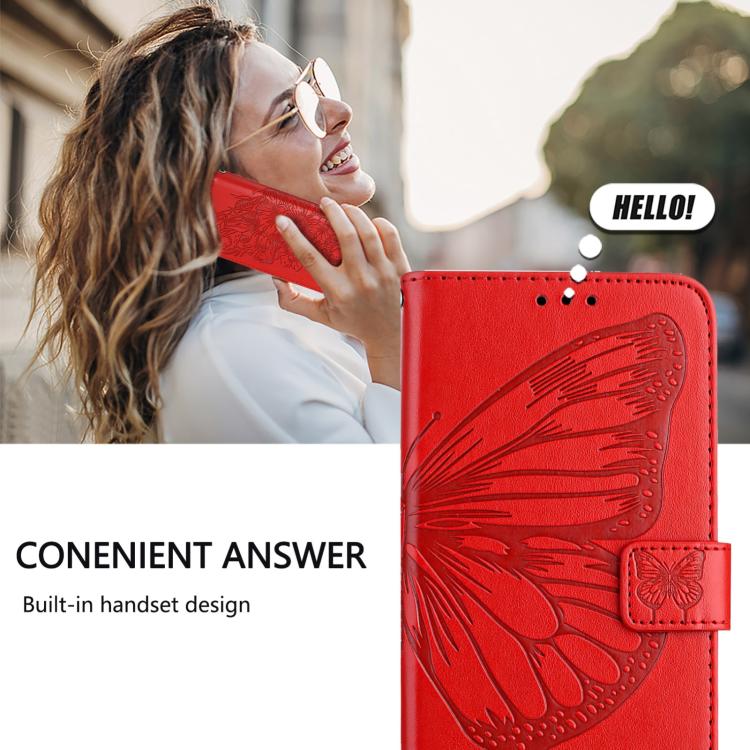 Funda de Cuero para Infinix Hot 9/9 Pro con Diseño de Mariposa en Relieve (Roja)