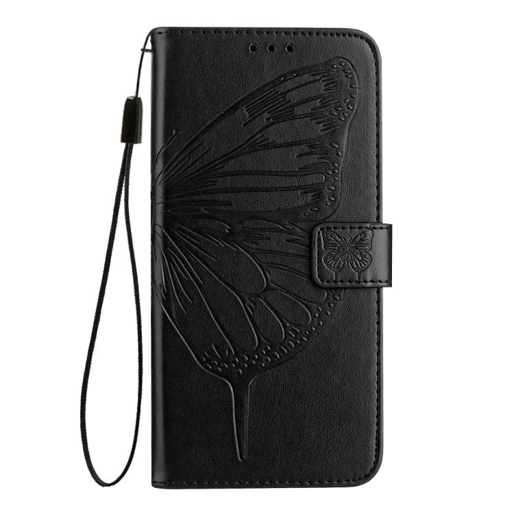 Funda de cuero con diseño de mariposa en relieve para Infinix Smart 10 4G / Tecno Pop 10 (negra)