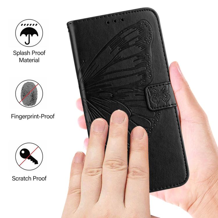 Funda de cuero con diseño de mariposa en relieve para Infinix Smart 10 4G / Tecno Pop 10 (negra)