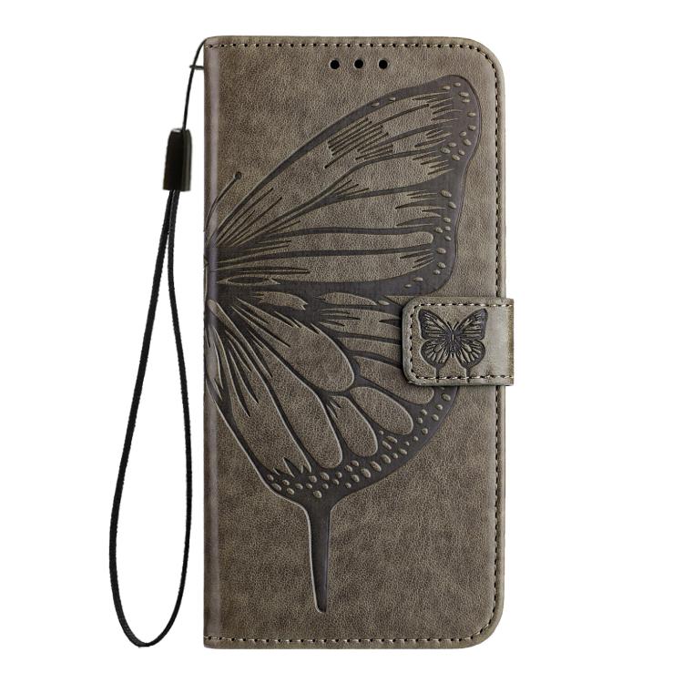 Funda de piel con diseño de mariposa en relieve para Infinix Smart 10 4G / Tecno Pop 10 (gris)