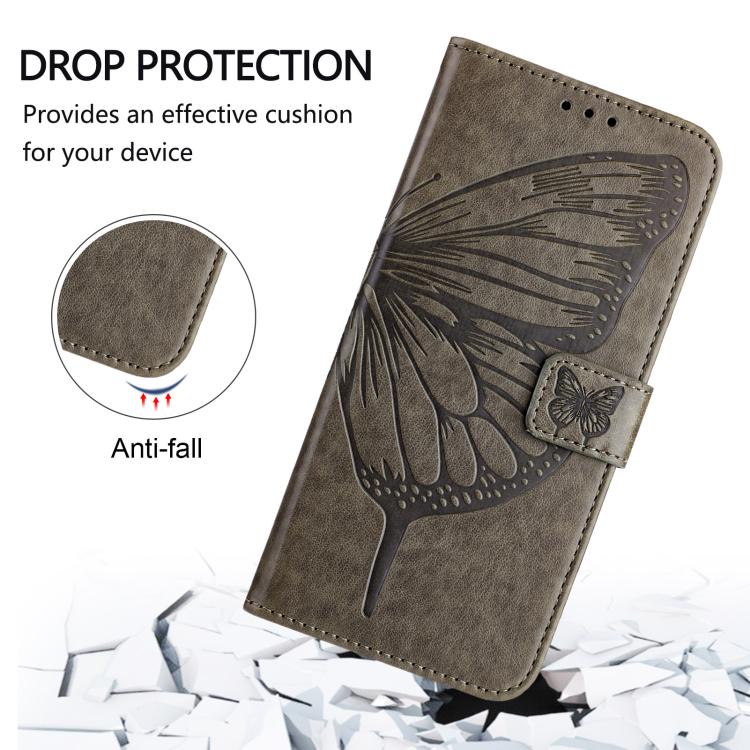 Funda de piel con diseño de mariposa en relieve para Infinix Smart 10 4G / Tecno Pop 10 (gris)