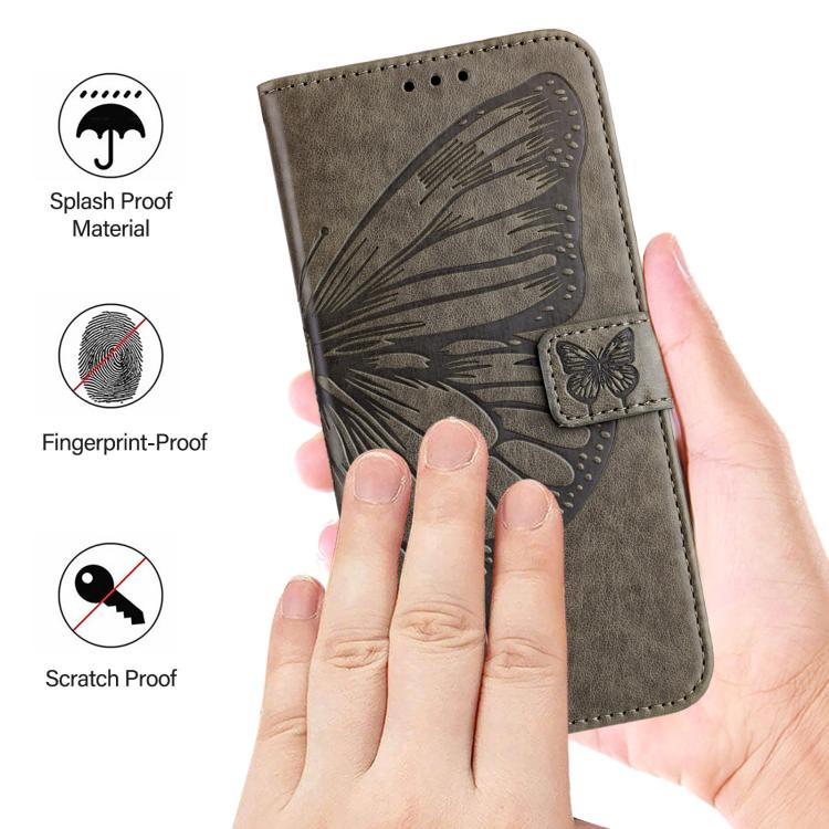 Funda de piel con diseño de mariposa en relieve para Infinix Smart 10 4G / Tecno Pop 10 (gris)