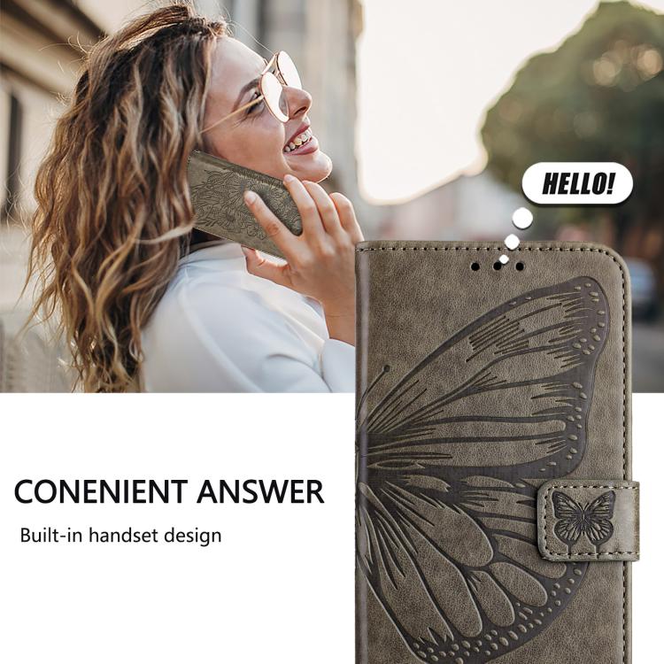 Funda de piel con diseño de mariposa en relieve para Infinix Smart 10 4G / Tecno Pop 10 (gris)
