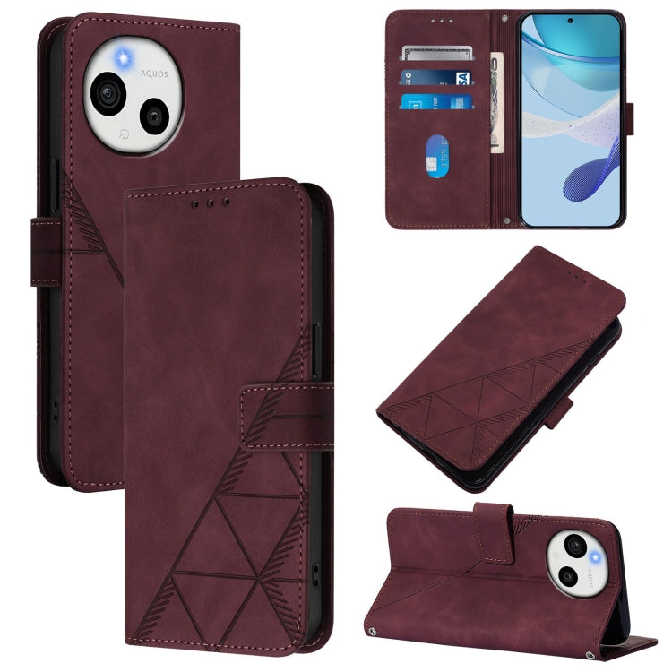 Funda de Cuero con Tapa y Relieve 3D para Sharp Aquos Sense9 Plus (Rojo Vino)