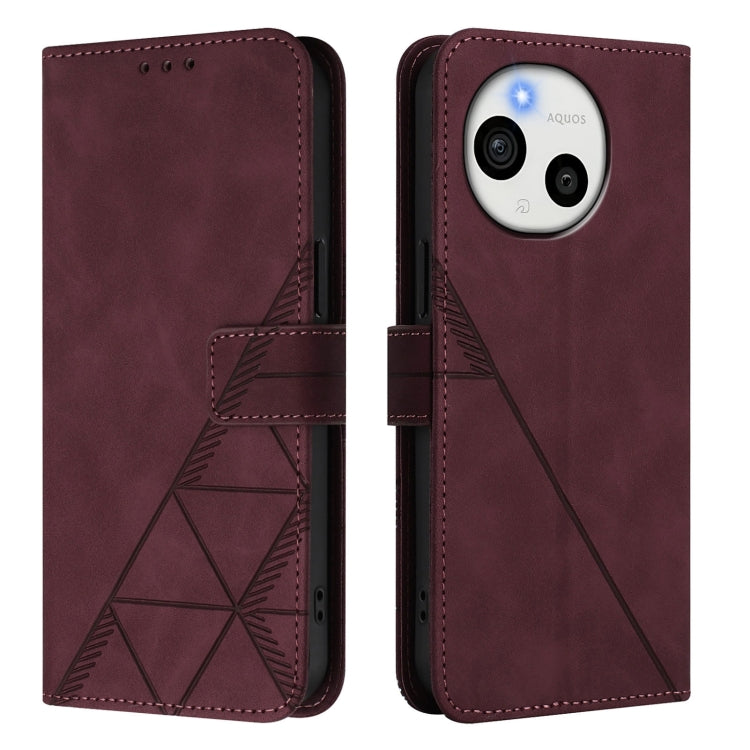Funda de Cuero con Tapa y Relieve 3D para Sharp Aquos Sense9 Plus (Rojo Vino)