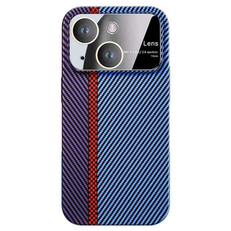 Funda para Teléfono iPhone 15 Fibra de Carbono a Prueba de Golpes con Ventana Grande (Azul Púrpura) - MOVILSTORE