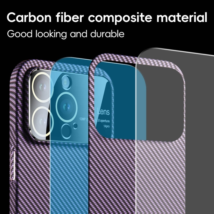 Funda para Teléfono iPhone 15 Fibra de Carbono a Prueba de Golpes con Ventana Grande (Azul Púrpura) - MOVILSTORE