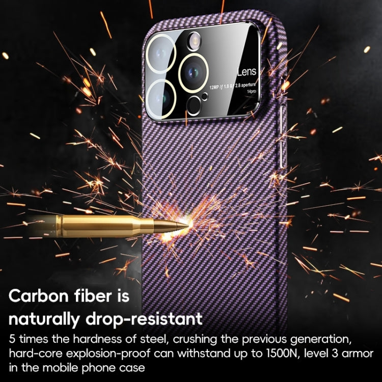 Funda para Teléfono iPhone 15 Fibra de Carbono a Prueba de Golpes con Ventana Grande (Verde Morado) - MOVILSTORE