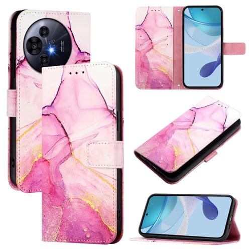 Funda de Cuero con Tapa para TCL 50 Pro Nxtpaper Pt003 con Diseño Mármol (Rosa, Morado y Dorado)