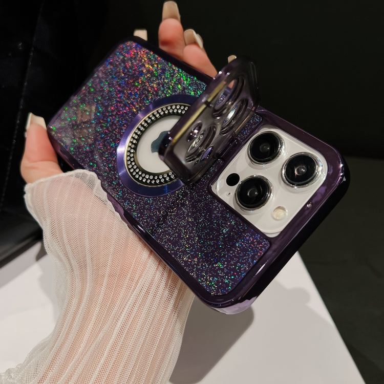 Estuche para Teléfono iPhone 15 con Soporte para Lente Magsafe Starry Glitter (Plateado) - MOVILSTORE