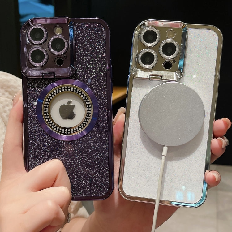 Estuche para Teléfono iPhone 15 con Soporte para Lente Magsafe Starry Glitter (Azul) - MOVILSTORE