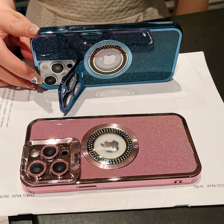 Estuche para Teléfono iPhone 15 con Soporte para Lente Magsafe Starry Glitter (Azul) - MOVILSTORE