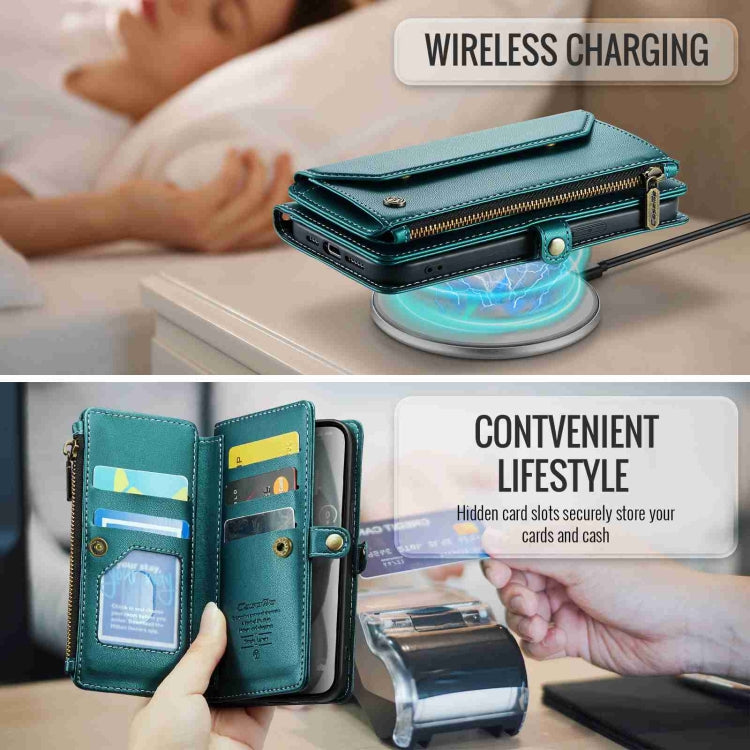 Estuche para Teléfono Caseme C36 para iPhone 15 Cartera con Ranuras y Cremallera Antirrobo Rfid (Azul-Verde) - MOVILSTORE