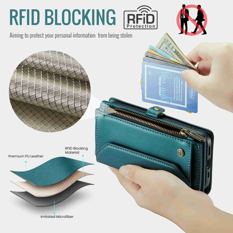 Estuche para Teléfono Caseme C36 para iPhone 15 Cartera con Ranuras y Cremallera Antirrobo Rfid (Azul-Verde) - MOVILSTORE