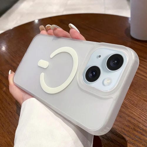 Estuche para iPhone 15 Magsafe Transparente Esmerilado Doble Cara (Blanco) - MOVILSTORE