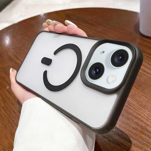 Estuche para iPhone 15 Magsafe Transparente Esmerilado Doble Cara (Negro) - MOVILSTORE