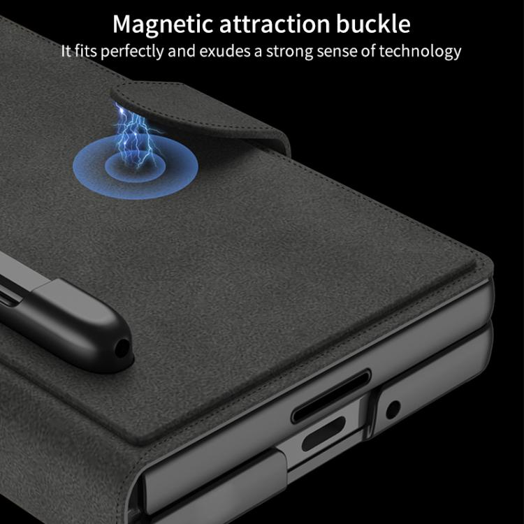 Funda de cuero con tapa y protección integrada GKK para Samsung Galaxy Z Fold7 5G con ranura para bolígrafo (no incluye lápiz óptico) (gris titanio)