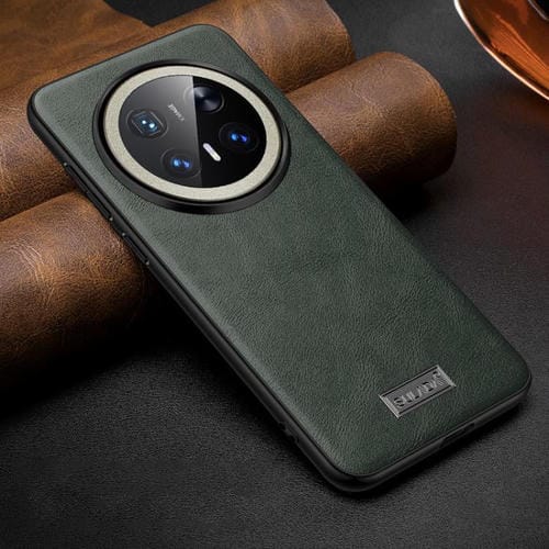 Funda de Teléfono Híbrida de Cuero TPU para Huawei Mate 70 Pro y Mate 70 Pro+ (Verde)