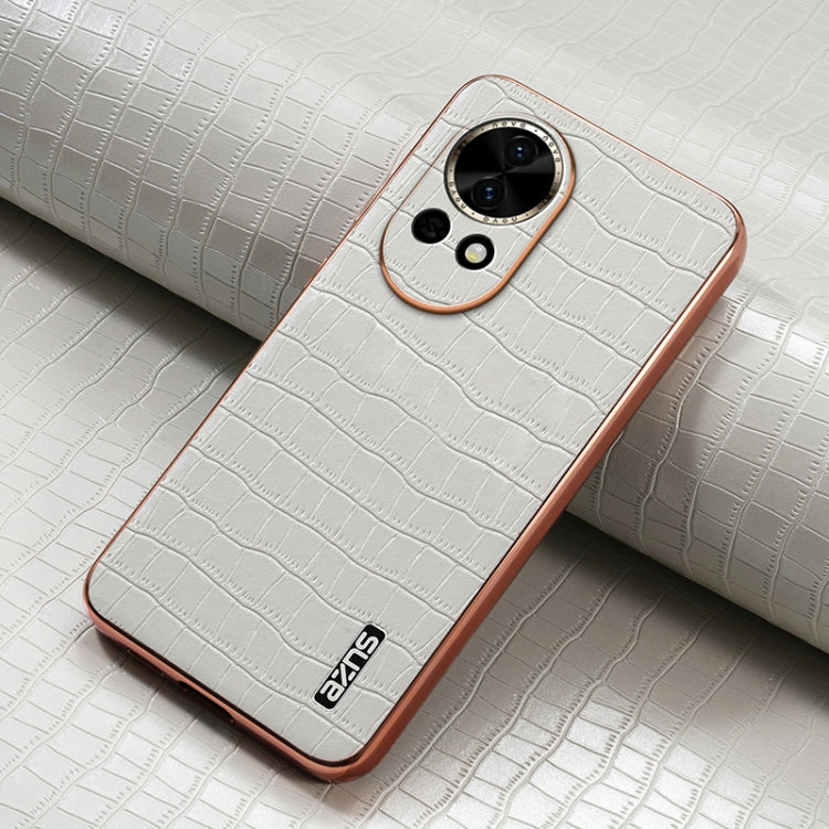 Funda para Teléfono Azns con Textura de Cocodrilo y Marco Galvanizado para Huawei Nova 13/Nova 12 (Blanca)
