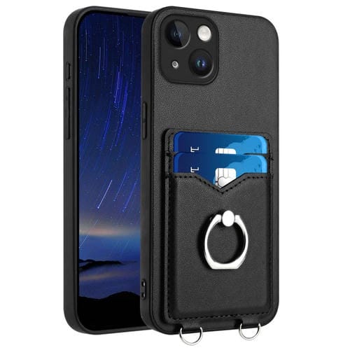 Estuche para Teléfono iPhone 15 R20 con Soporte para Tarjeta y Anillo (Negro) - MOVILSTORE
