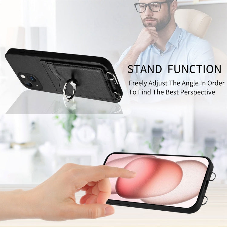 Estuche para Teléfono iPhone 15 R20 con Soporte para Tarjeta y Anillo (Negro) - MOVILSTORE