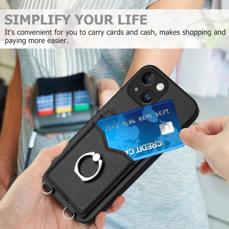 Estuche para Teléfono iPhone 15 R20 con Soporte para Tarjeta y Anillo (Negro) - MOVILSTORE