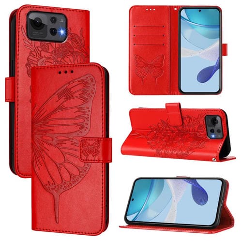 Funda de Cuero Asus Zenfone 12 Ultra con Diseño de Mariposa en Relieve (Roja)