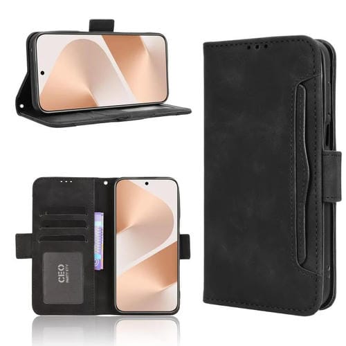 Funda de piel con textura de becerro para Huawei Pura 80 5G, con ranuras para tarjetas (negro)
