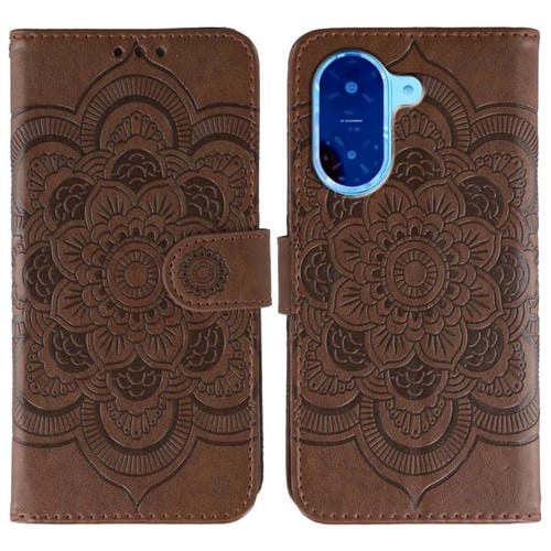 Funda de cuero con estampado de mandala solar para Redmi A5 4G (173,3 mm) (marrón)