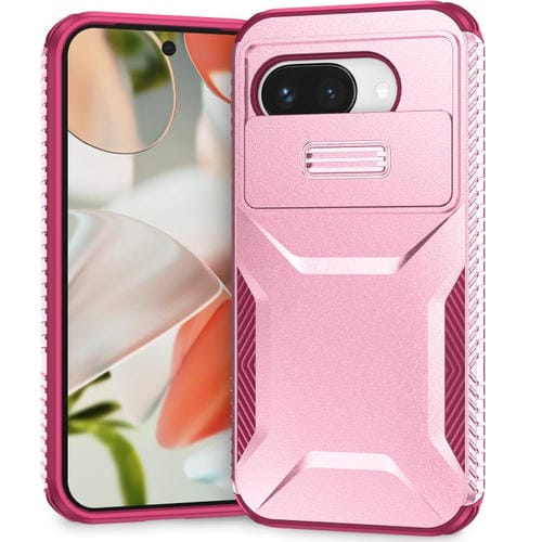 Funda Deslizante para Google Pixel 9A con Protección Contra Caídas (Rosa + Rojo Rosa)