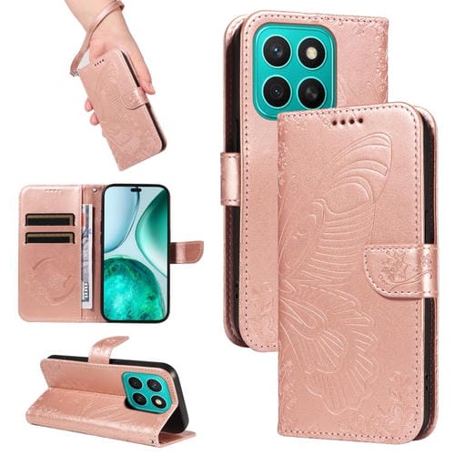 Funda de Cuero con Relieve de Mariposa para Honor X8C 4G (Oro Rosa)