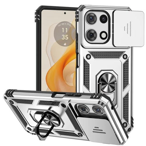 Funda para Teléfono Motorola Moto G 5G 2025 con Soporte Deslizante y Protector de Pantalla (Plateada)