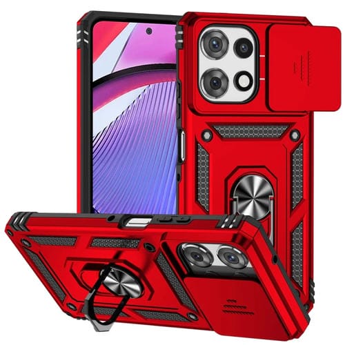 Funda para Teléfono Motorola Moto G Play 2025 y G Power 2025 con Soporte Deslizante y Protector de Pantalla (Rojo)