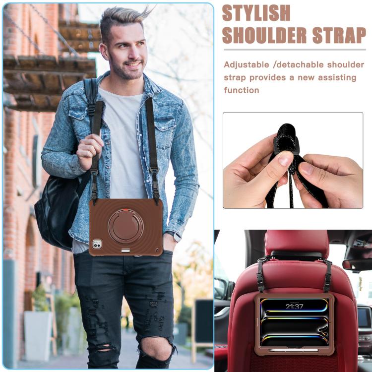 Funda híbrida de silicona para iPad Pro 11 (2024) con asa giratoria (Chocolate)