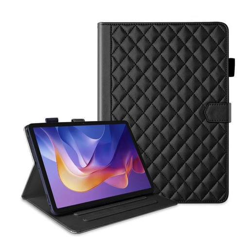 Funda de cuero con diseño de rombos y celosía para Xiaomi Redmi Pad 2/Pad SE 2025 (negra)
