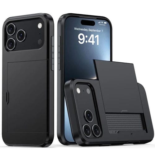 Funda protectora a prueba de golpes para iPhone 17 Pro con ranura para tarjetas (negra)